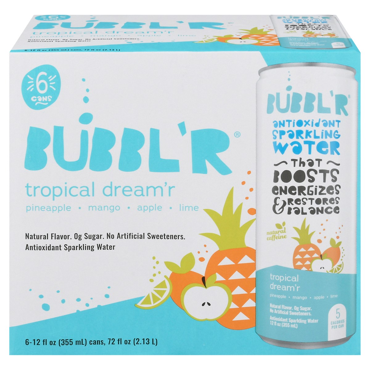 slide 1 of 9, BUBBL'R Antioxidant Tropical Dream'r Sparkling Water 6 - 12 fl oz Cans, 6 ct; 12 fl oz