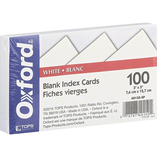 slide 2 of 6, Oxford Essentials Blank Index Cards 100 Pack, 3 in x 5 in