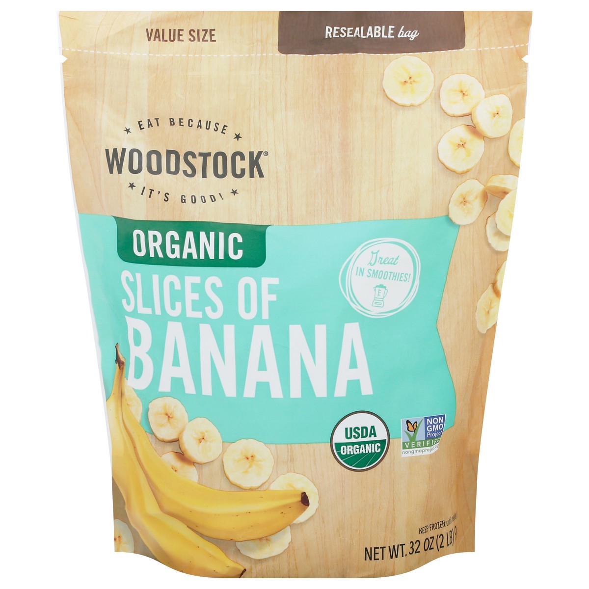 slide 1 of 14, Woodstock Organic Slices Of Banana, 32 oz