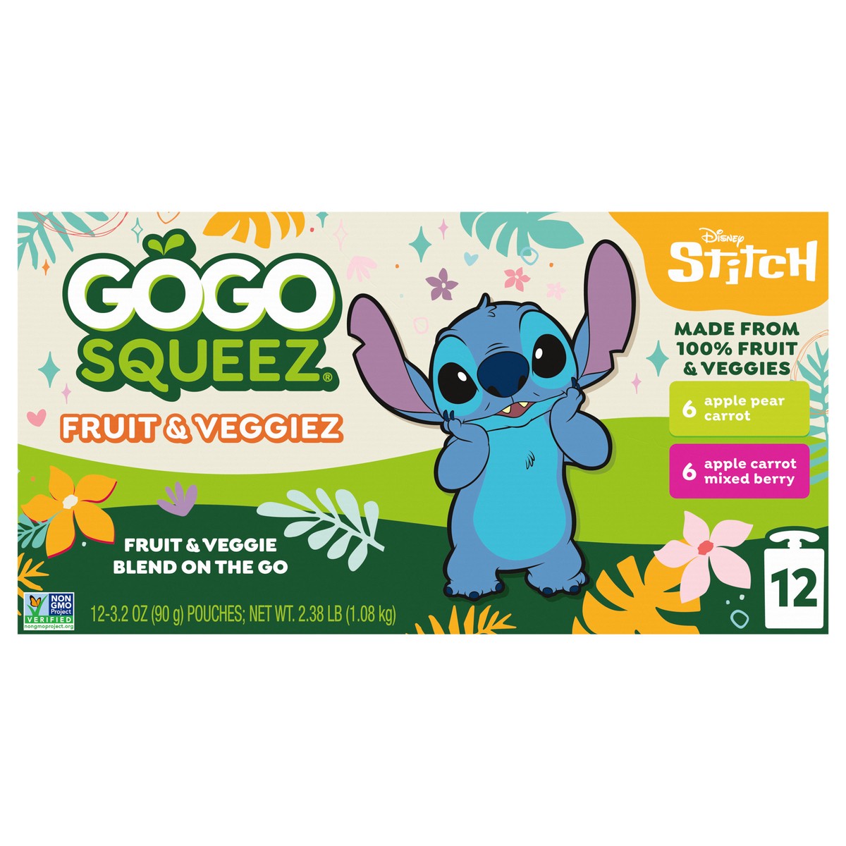 slide 1 of 7, GoGo squeeZ Fruit & VeggieZ Mixed Berry/Pear Applesauce and Fruit Puree Pouches, 3.2 oz (12 Pack), 12 ct