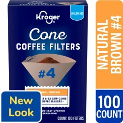 Kroger # 4 Unbleached Cone Coffee Filters - Natural Brown
