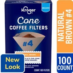 Kroger # 4 Unbleached Cone Coffee Filters - Natural Brown