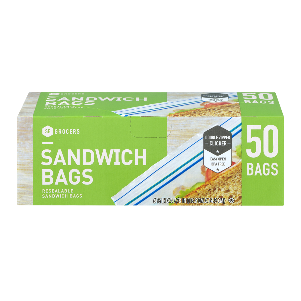 slide 1 of 1, SE Grocers Resealable Sandwich Bags, 50 ct