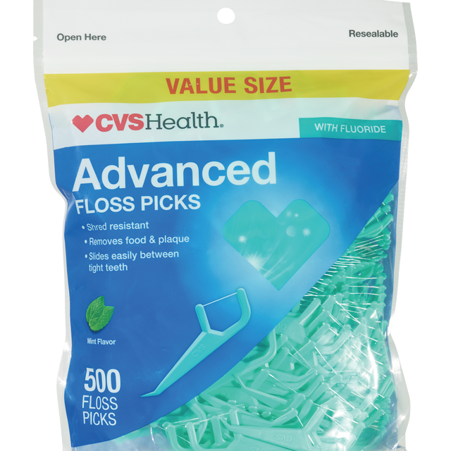slide 1 of 1, Cvs Health Advanced Floss Picks, Mint, 500 Ct, 500 ct