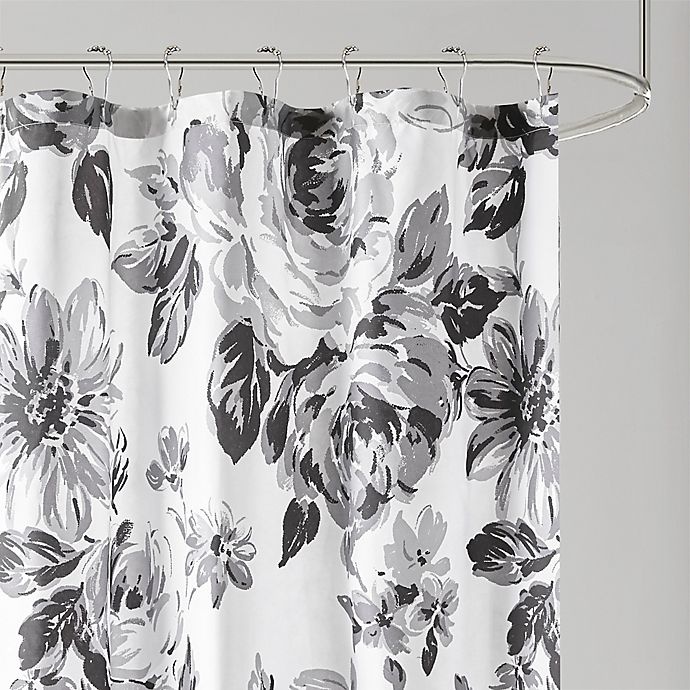 slide 2 of 4, Intelligent Design Dorsey Floral Print Shower Curtain - Black/White, 1 ct