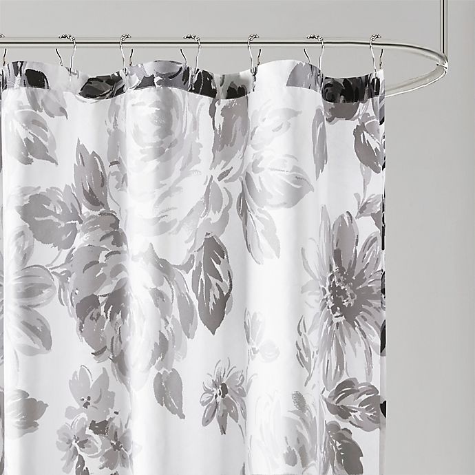 slide 3 of 4, Intelligent Design Dorsey Floral Print Shower Curtain - Black/White, 1 ct