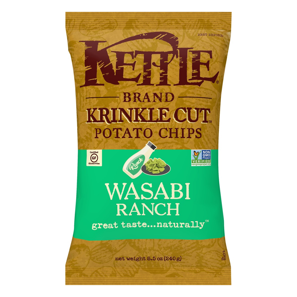 slide 1 of 7, Kettle Brand Krinkle Cut Wasabi Ranch Potato Chips, 8.5 oz