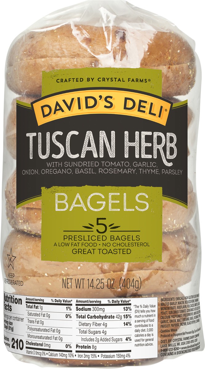 slide 2 of 5, David's Deli Bagels, Tuscan Herb, Presliced, 5 ct