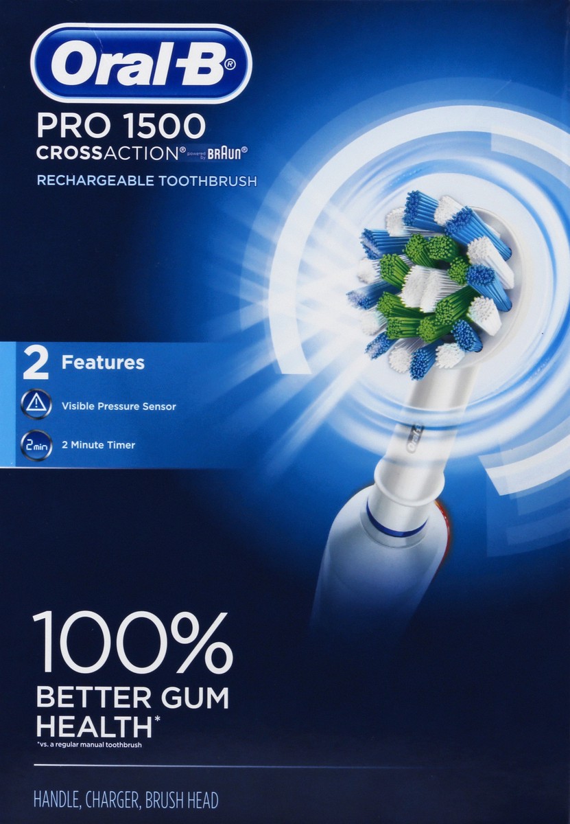 slide 5 of 6, Oral-B Pro 1500 CrossAction Electric Power Rechargeable Battery Toothbrush, Powered by Braun, 1 ct