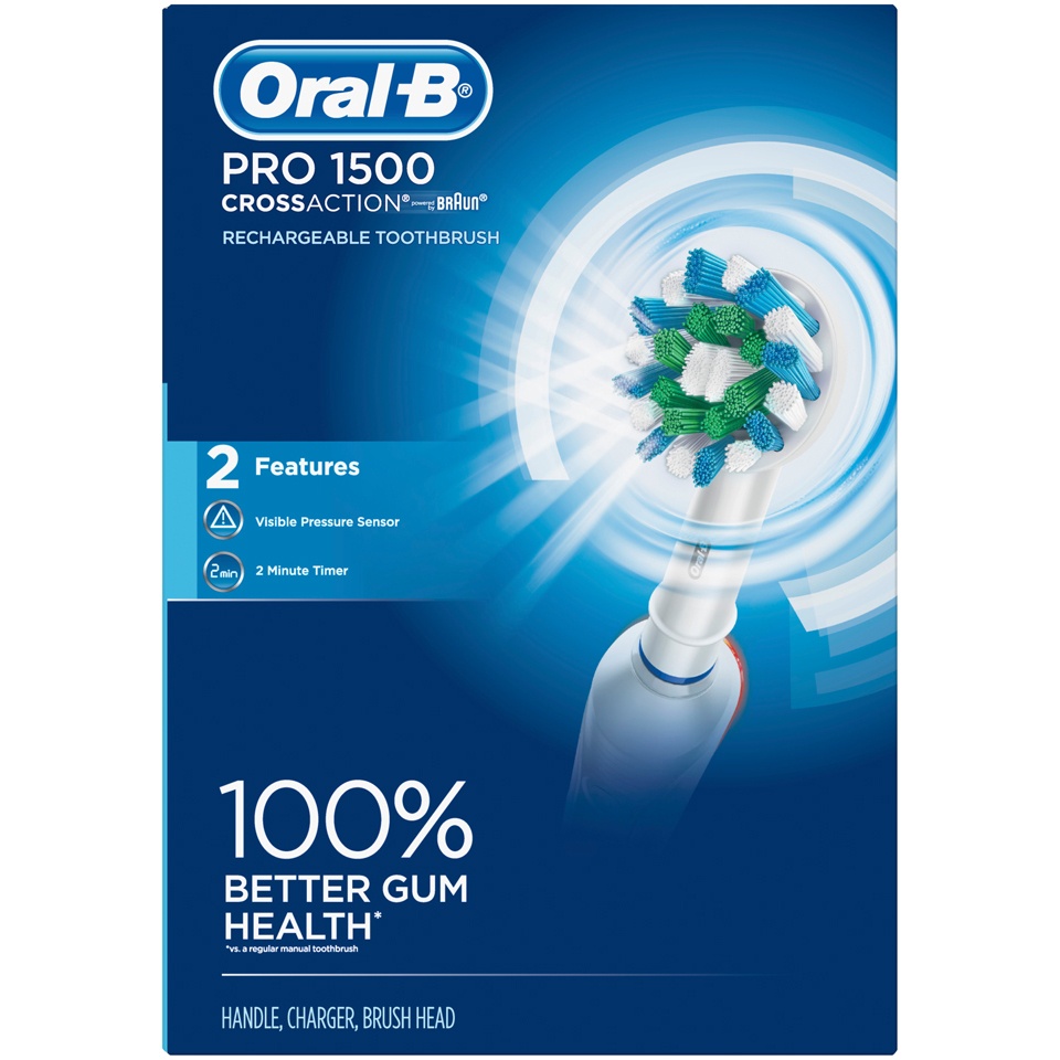 slide 1 of 6, Oral-B Pro 1500 CrossAction Electric Power Rechargeable Battery Toothbrush, Powered by Braun, 1 ct