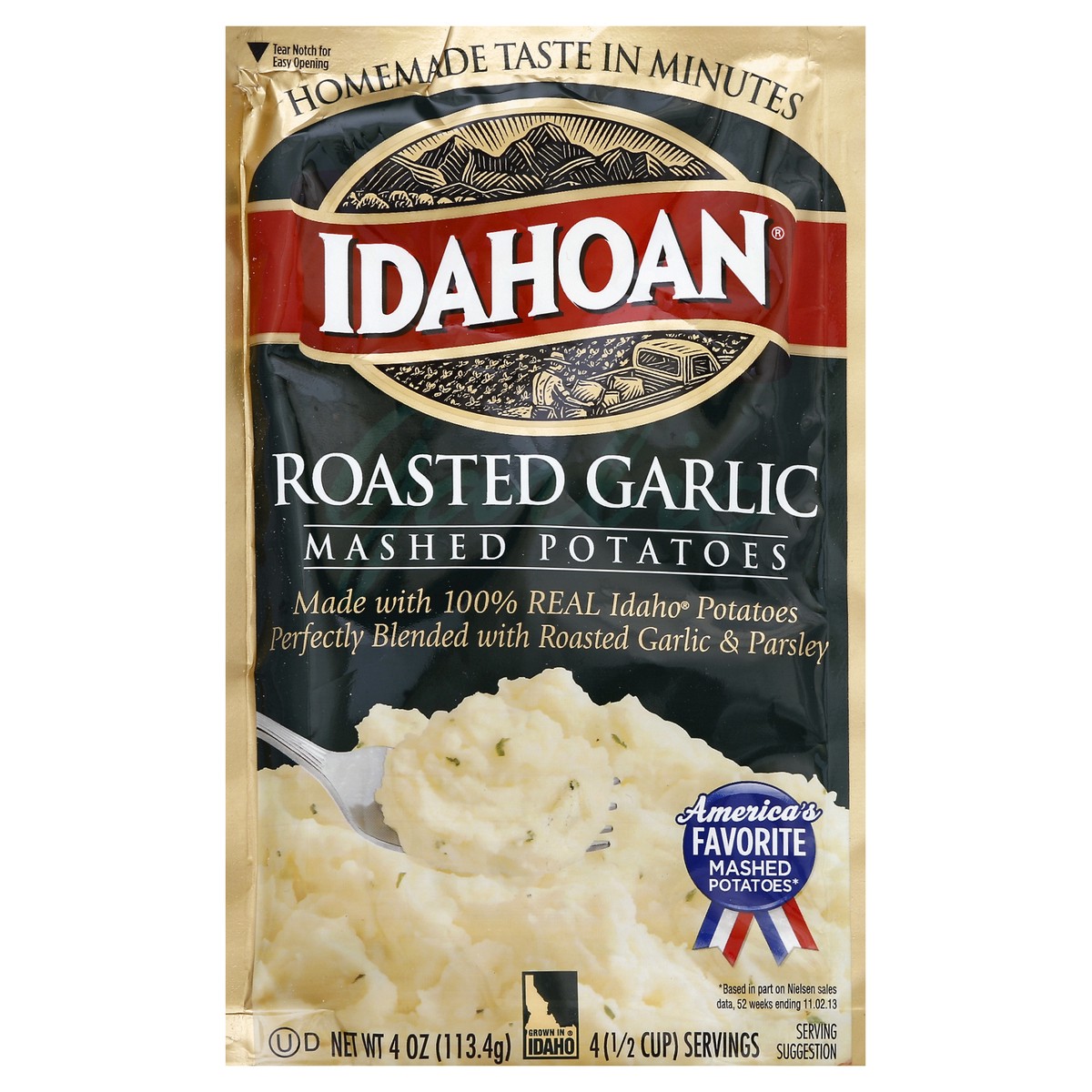 slide 1 of 3, Idahoan Roasted Garlic Mashed Potatoes, 4 oz