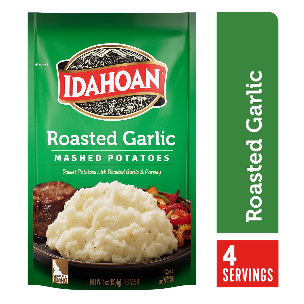 slide 1 of 33, Idahoan Roasted Garlic Mashed Potatoes, 4 oz