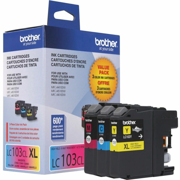slide 6 of 8, Brother® LC103 Cyan, Magenta, Yellow Ink Cartridges, Pack Of 3, LC1033PKS, 3 ct