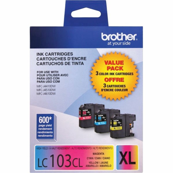 slide 7 of 8, Brother® LC103 Cyan, Magenta, Yellow Ink Cartridges, Pack Of 3, LC1033PKS, 3 ct