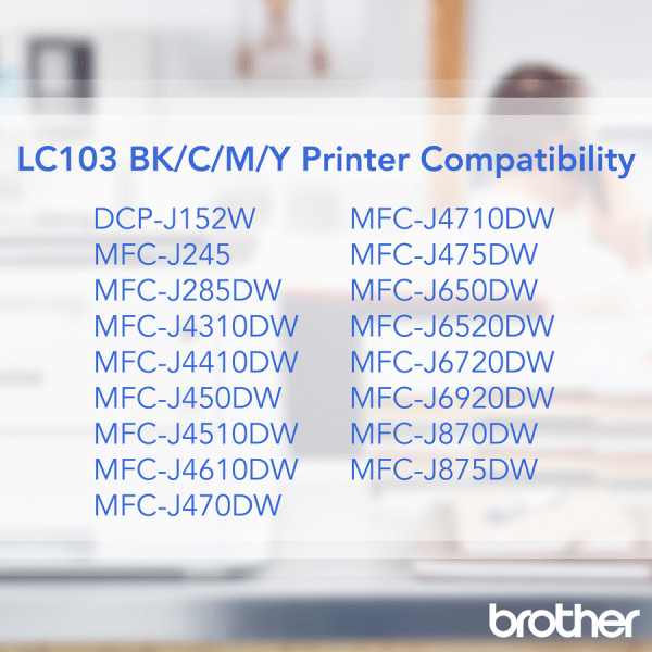 slide 5 of 8, Brother® LC103 Cyan, Magenta, Yellow Ink Cartridges, Pack Of 3, LC1033PKS, 3 ct