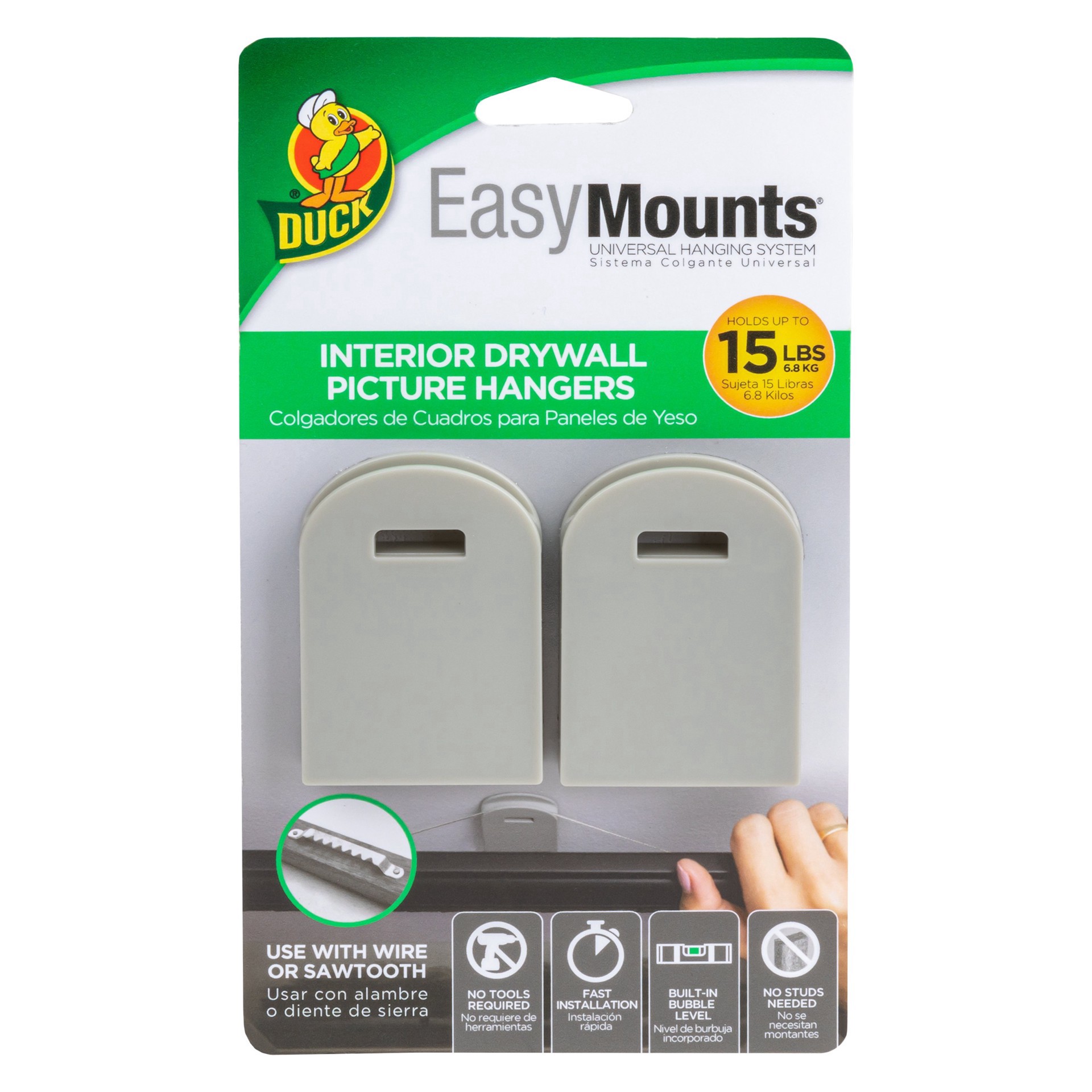 slide 1 of 1, Duck EasyMounts Interior Drywall Picture Hangers, 2 ct