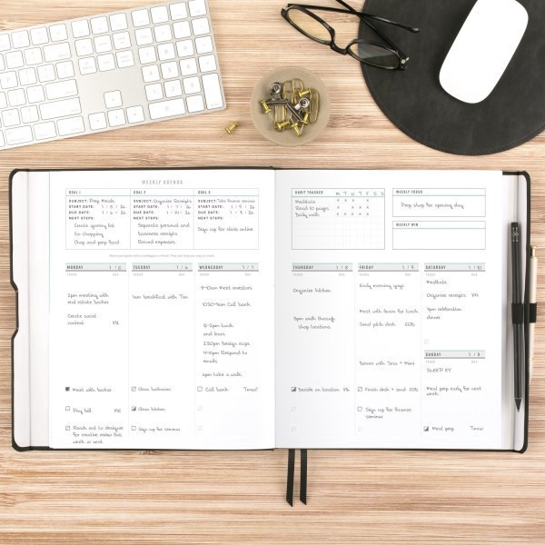 slide 2 of 10, AT-A-GLANCE® FOUNDATION GOAL SETTING Undated Weekly Monthly Planner, Black, Large, 8 1/2"" x 11"", 1 ct