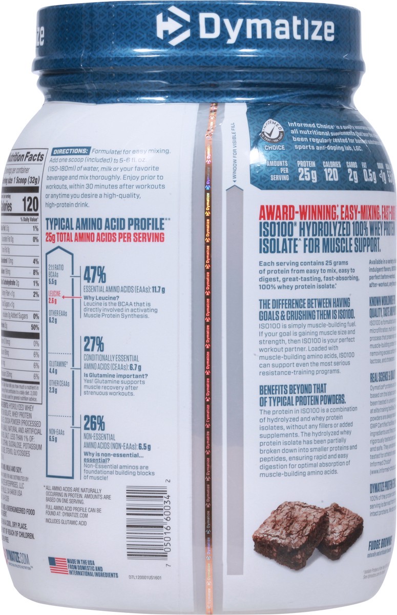 slide 6 of 14, Dymatize Iso100 Hydrolyzed Protein Powder, Fudge Brownie, 22.6 oz