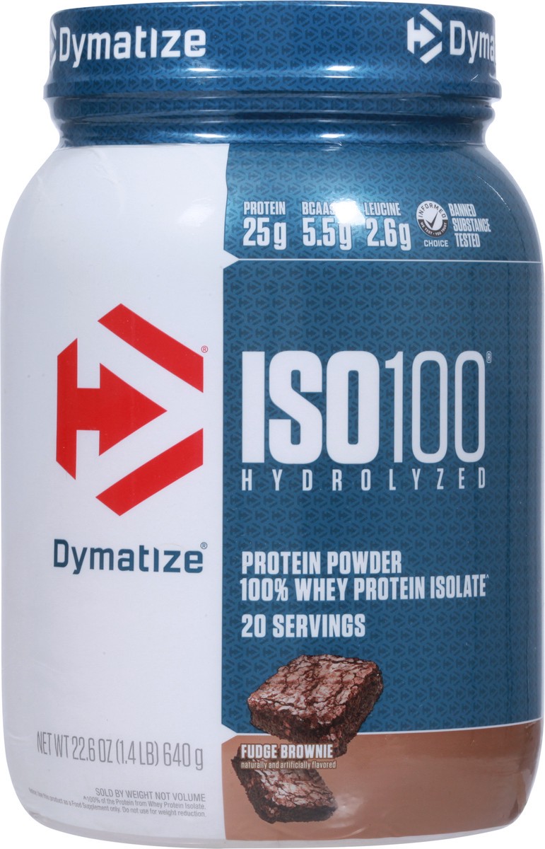 slide 13 of 14, Dymatize Iso100 Hydrolyzed Protein Powder, Fudge Brownie, 22.6 oz