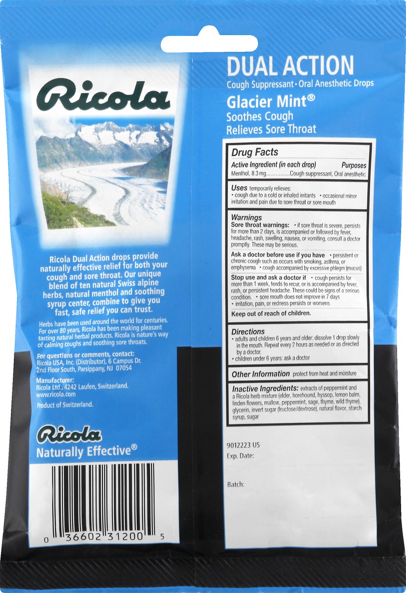 slide 5 of 10, Ricola Dual Action Glacier Mint Cough Suppressant Drops 19 ea, 19 ct