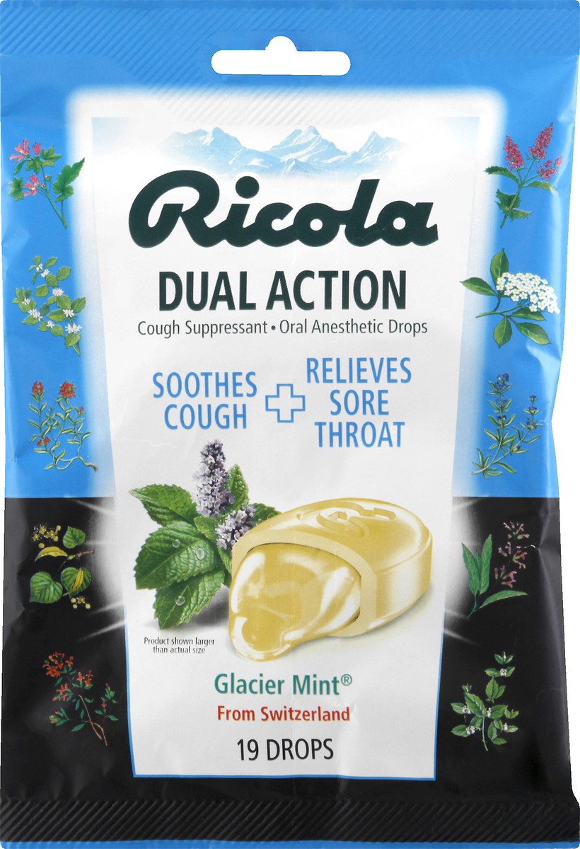 slide 10 of 10, Ricola Dual Action Glacier Mint Cough Suppressant Drops 19 ea, 19 ct