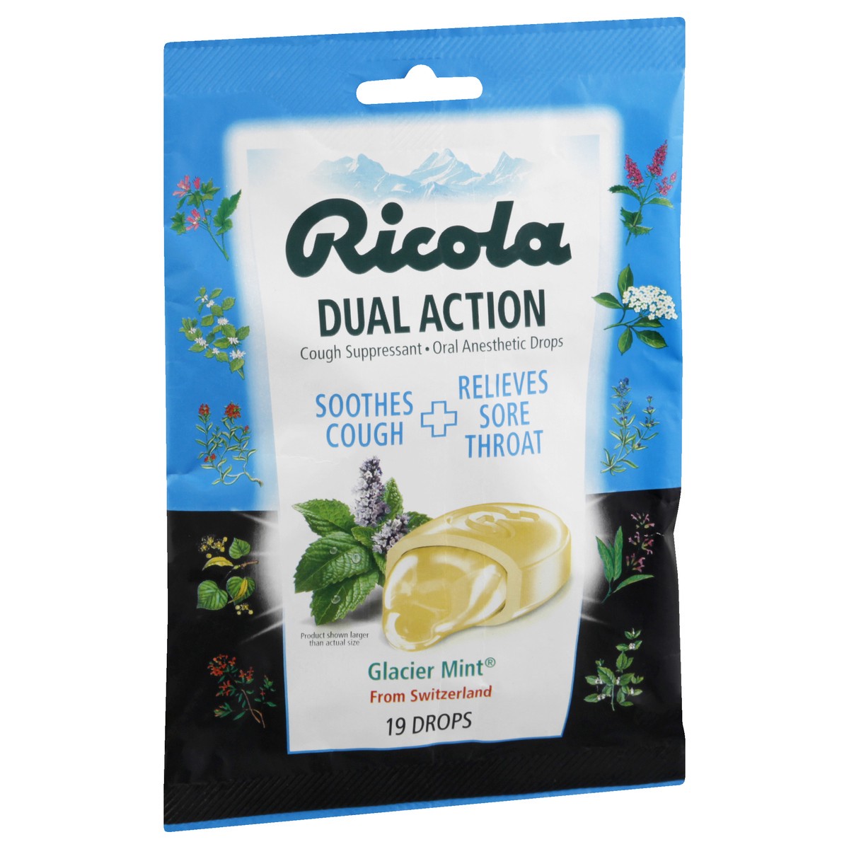 slide 4 of 10, Ricola Dual Action Glacier Mint Cough Suppressant Drops 19 ea, 19 ct