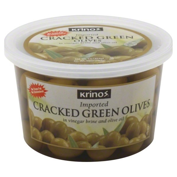 slide 1 of 2, Krinos Olives, Cracked, Green, 16 oz