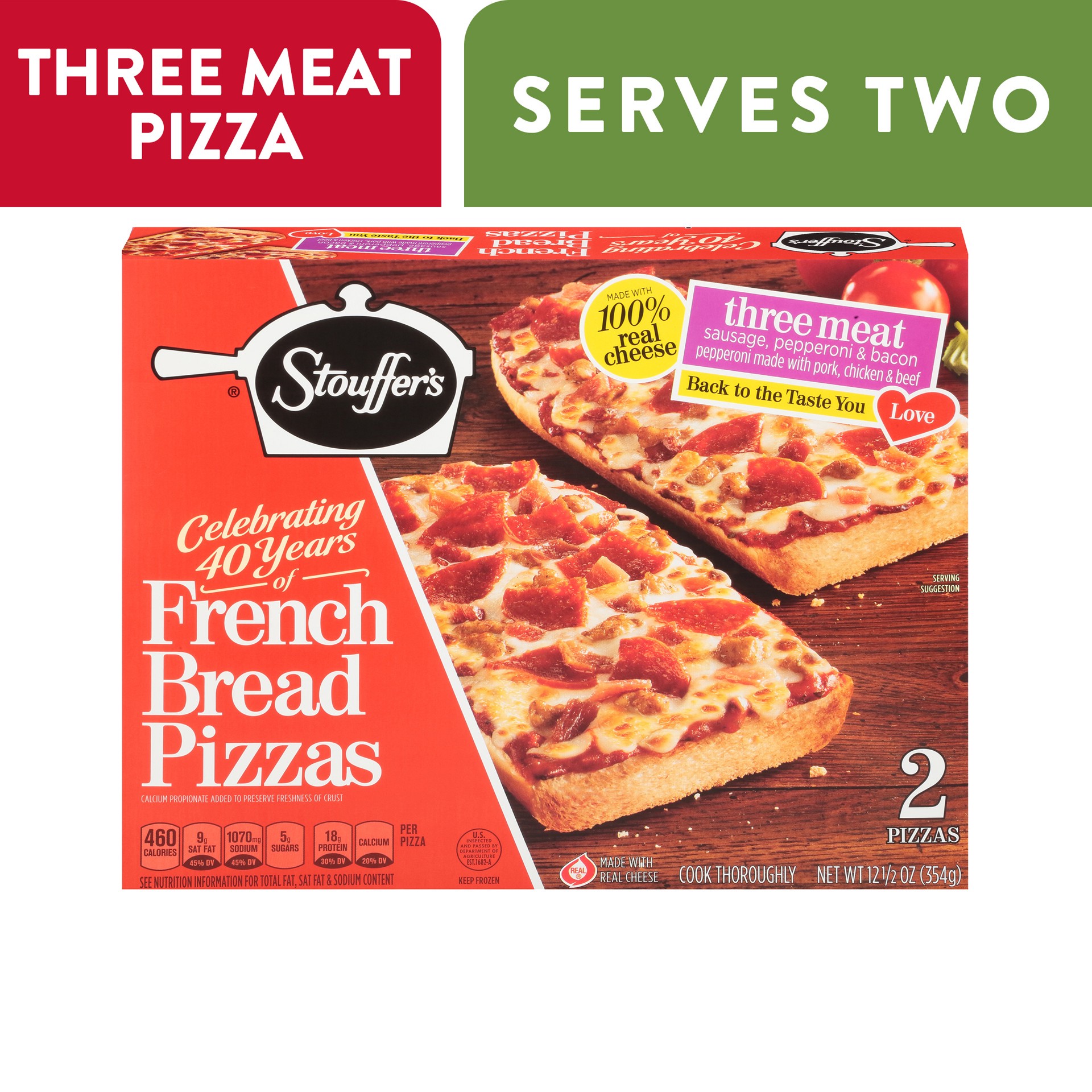 slide 8 of 8, Stouffer's Frozen Pizza - Three Meat French Bread Pizza, 12.5 oz