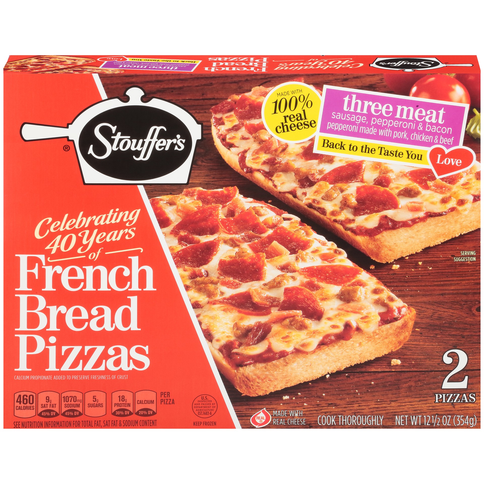 slide 5 of 8, Stouffer's Frozen Pizza - Three Meat French Bread Pizza, 12.5 oz