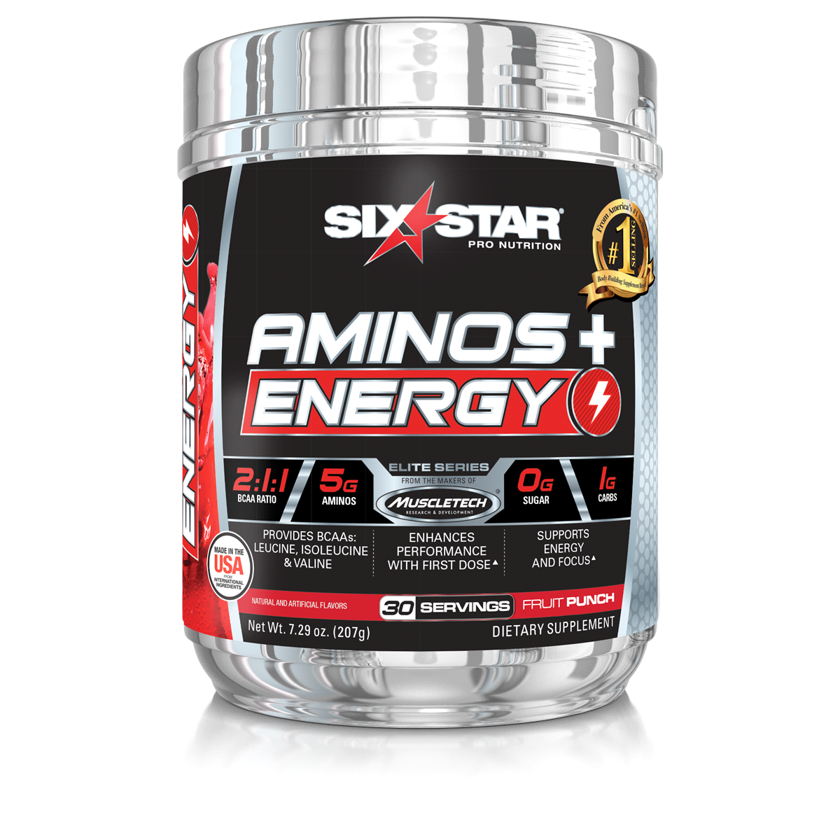 slide 1 of 1, Six Star Aminos + Energy - Fruit Punch Powder, 7.29 oz