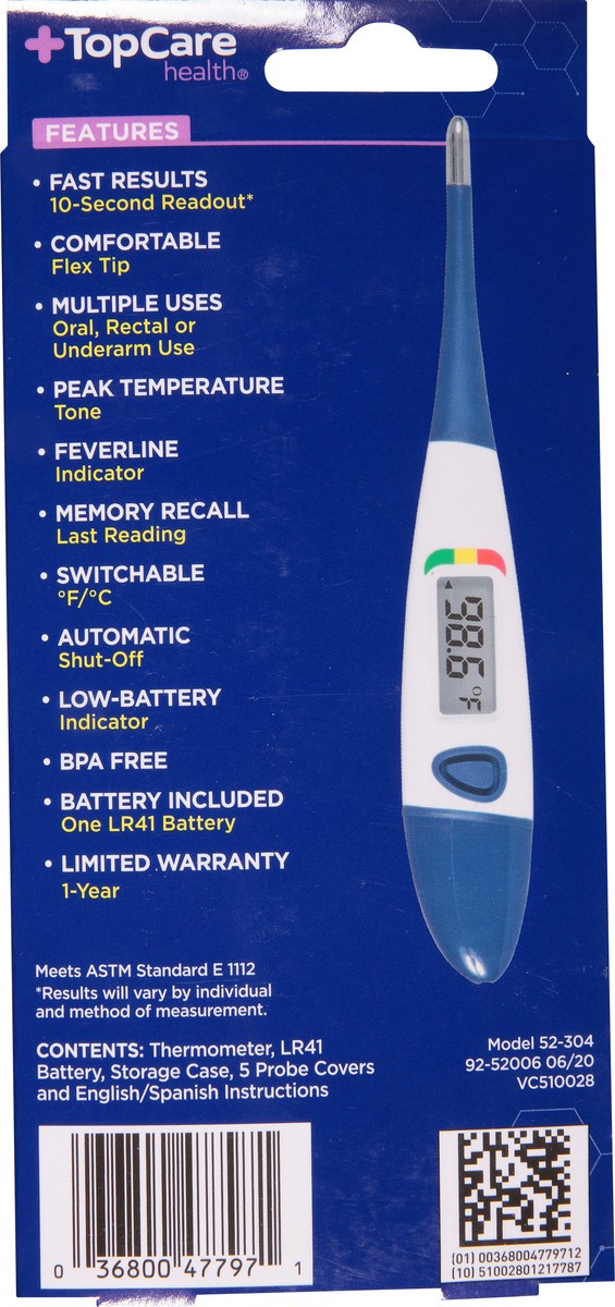 slide 8 of 9, TopCare Topcare Thermometer Digital Flexible Tip 10-Second, 1 ct