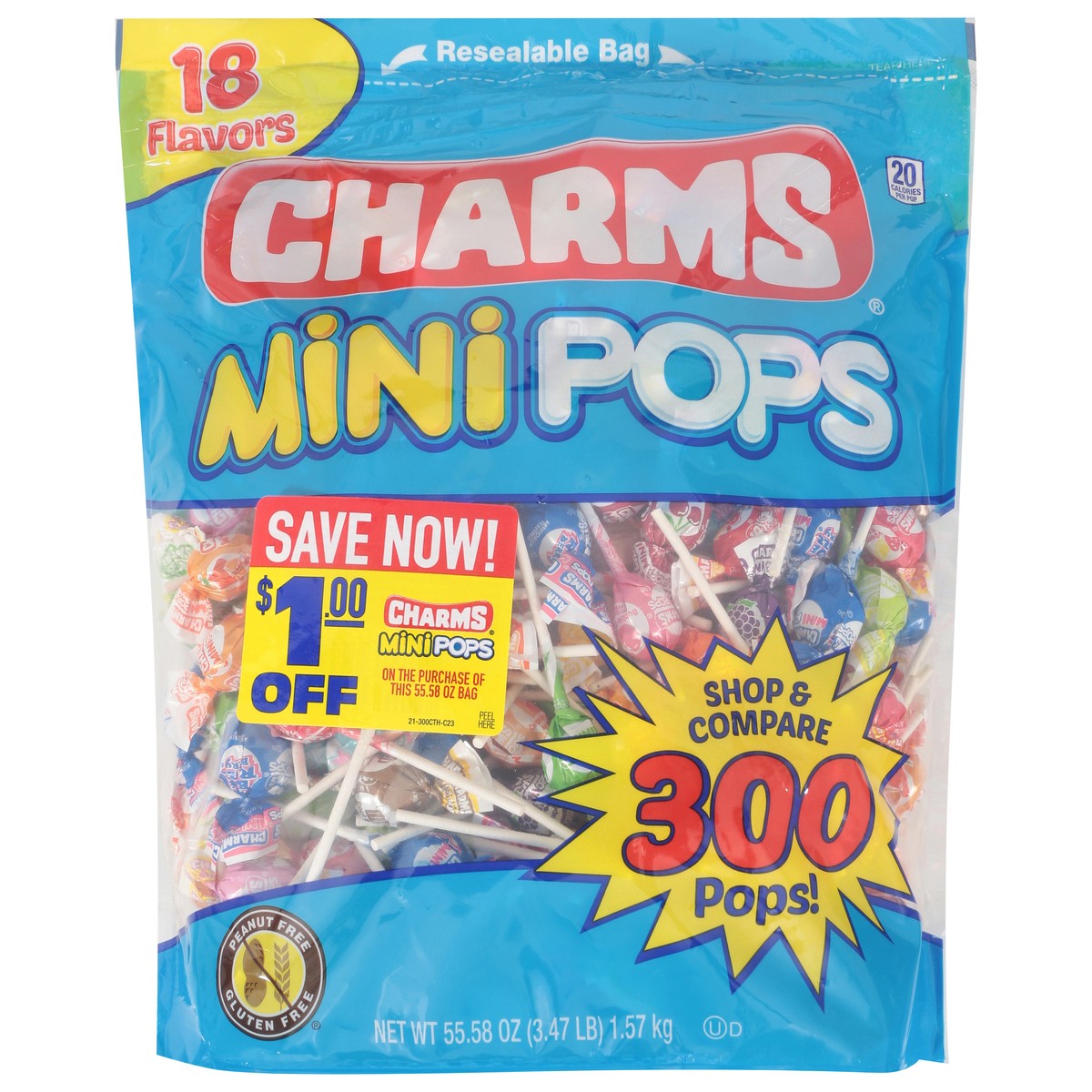 slide 4 of 4, Charms 18 Flavors Pops Mini 300 ea, 300 ct