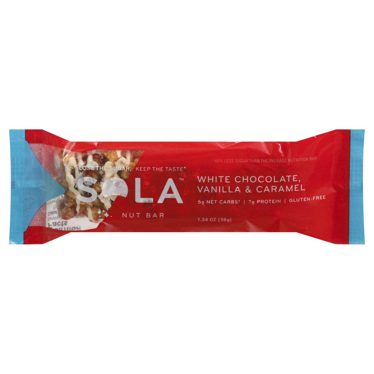 slide 13 of 13, Sola White Chocolate, Vanilla & Caramel Nut Bar 1.34 oz, 1.34 oz