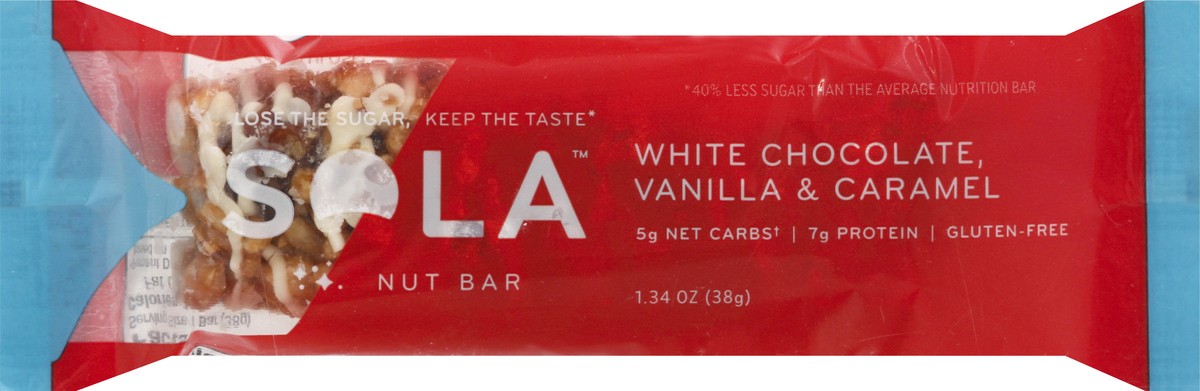 slide 5 of 13, Sola White Chocolate, Vanilla & Caramel Nut Bar 1.34 oz, 1.34 oz