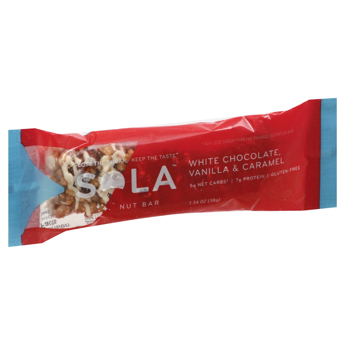 slide 10 of 13, Sola White Chocolate, Vanilla & Caramel Nut Bar 1.34 oz, 1.34 oz