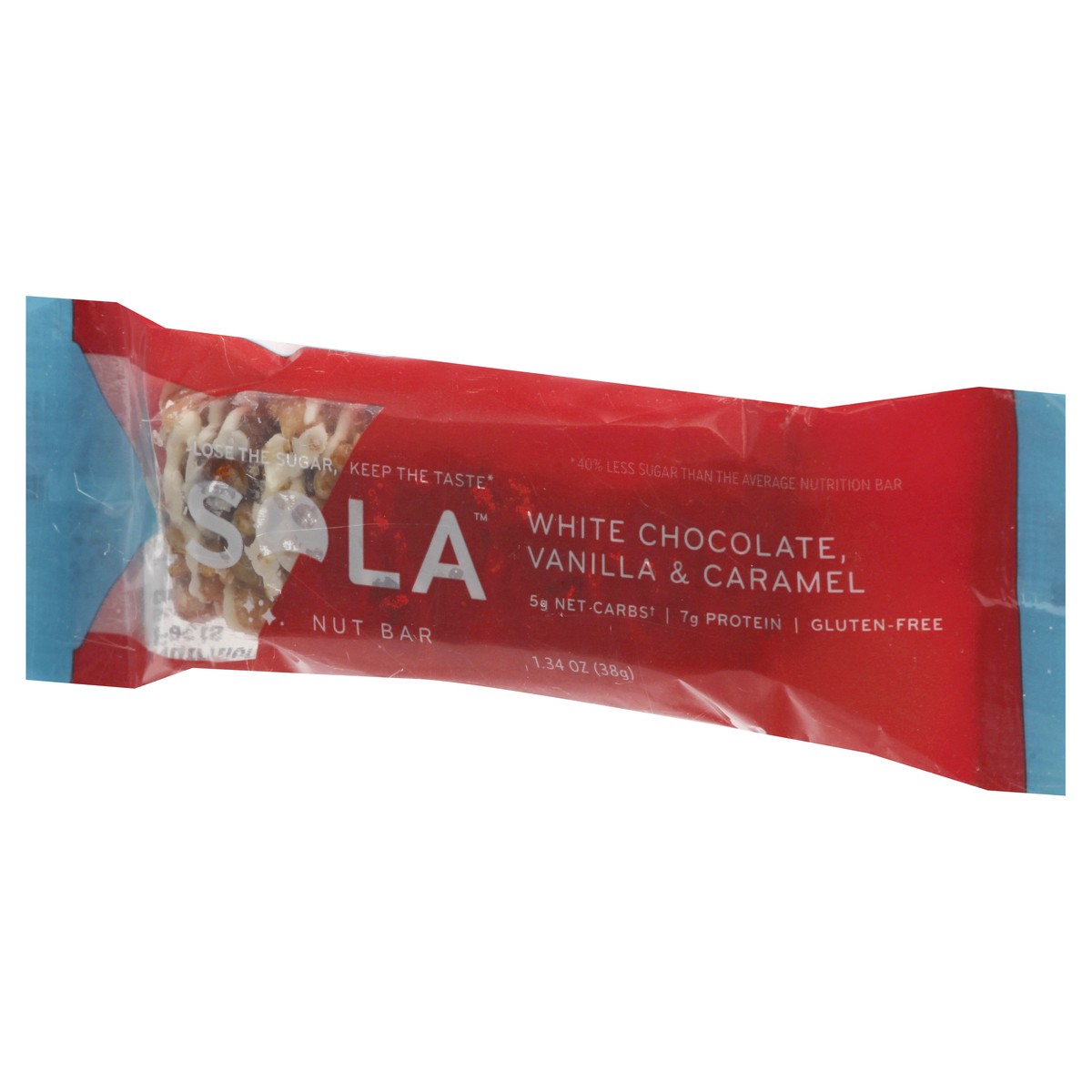 slide 11 of 13, Sola White Chocolate, Vanilla & Caramel Nut Bar 1.34 oz, 1.34 oz