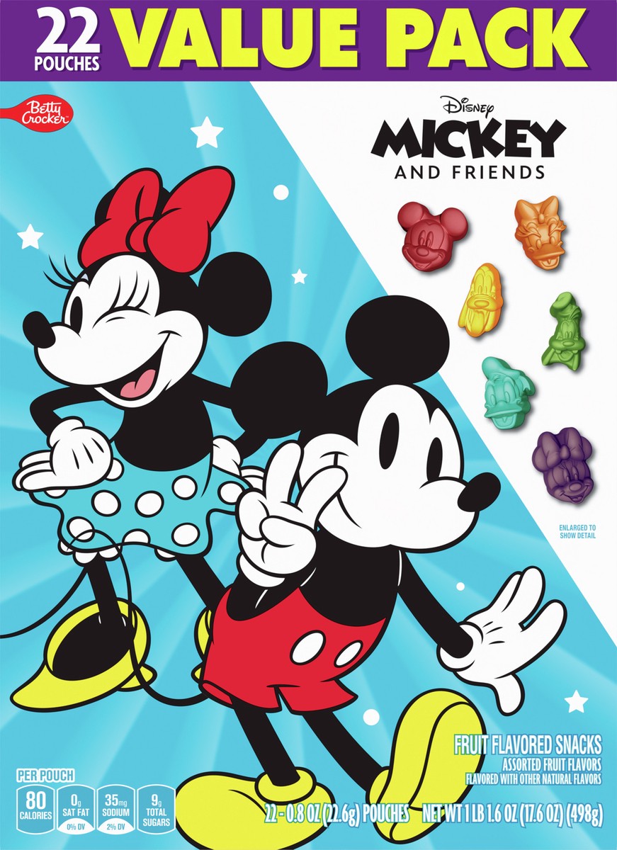 slide 2 of 9, Betty Crocker Micky & Friends Fruit Flavored Snacks, Treat Pouches, Value Pack, 22 ct, 22 ct