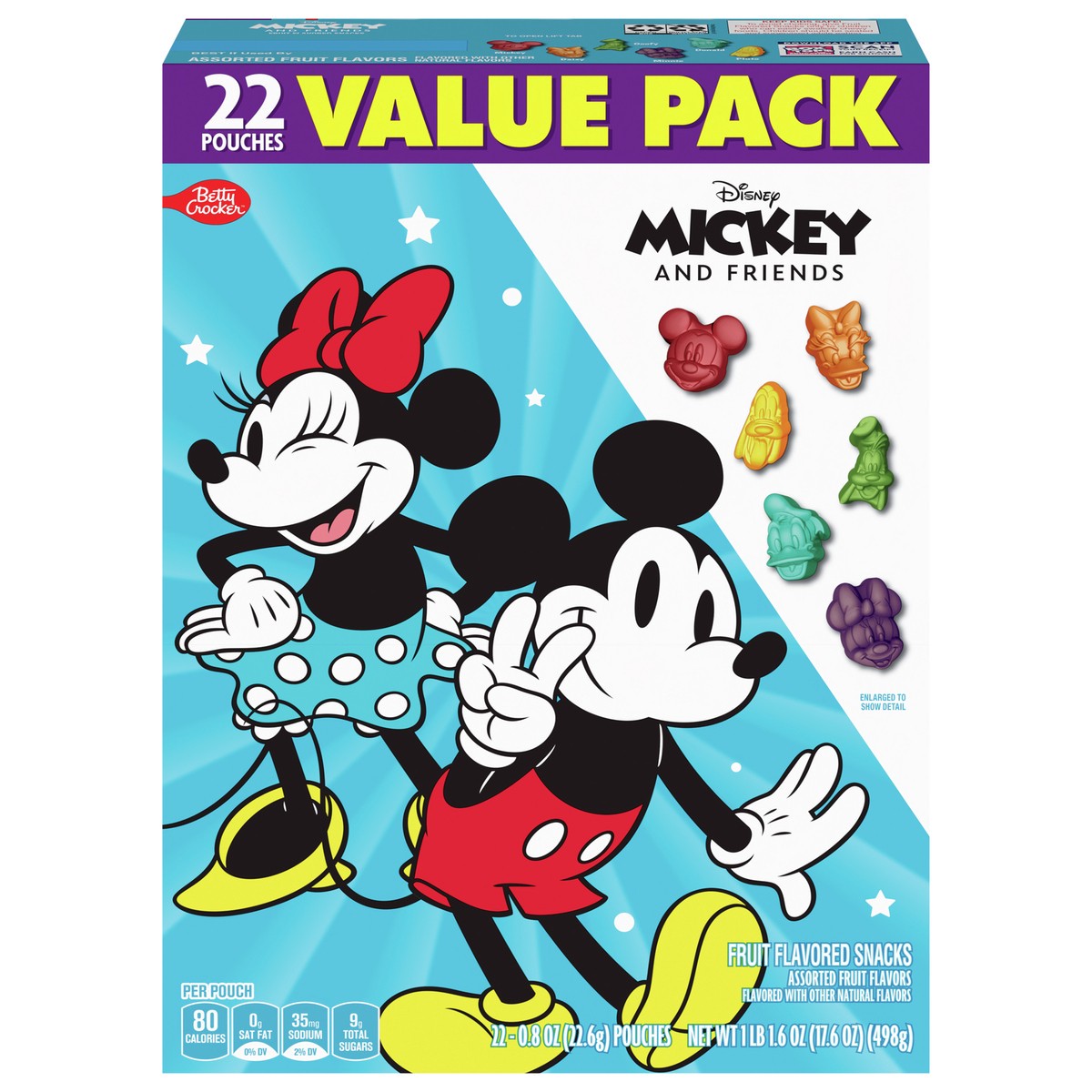 slide 1 of 9, Betty Crocker Micky & Friends Fruit Flavored Snacks, Treat Pouches, Value Pack, 22 ct, 22 ct
