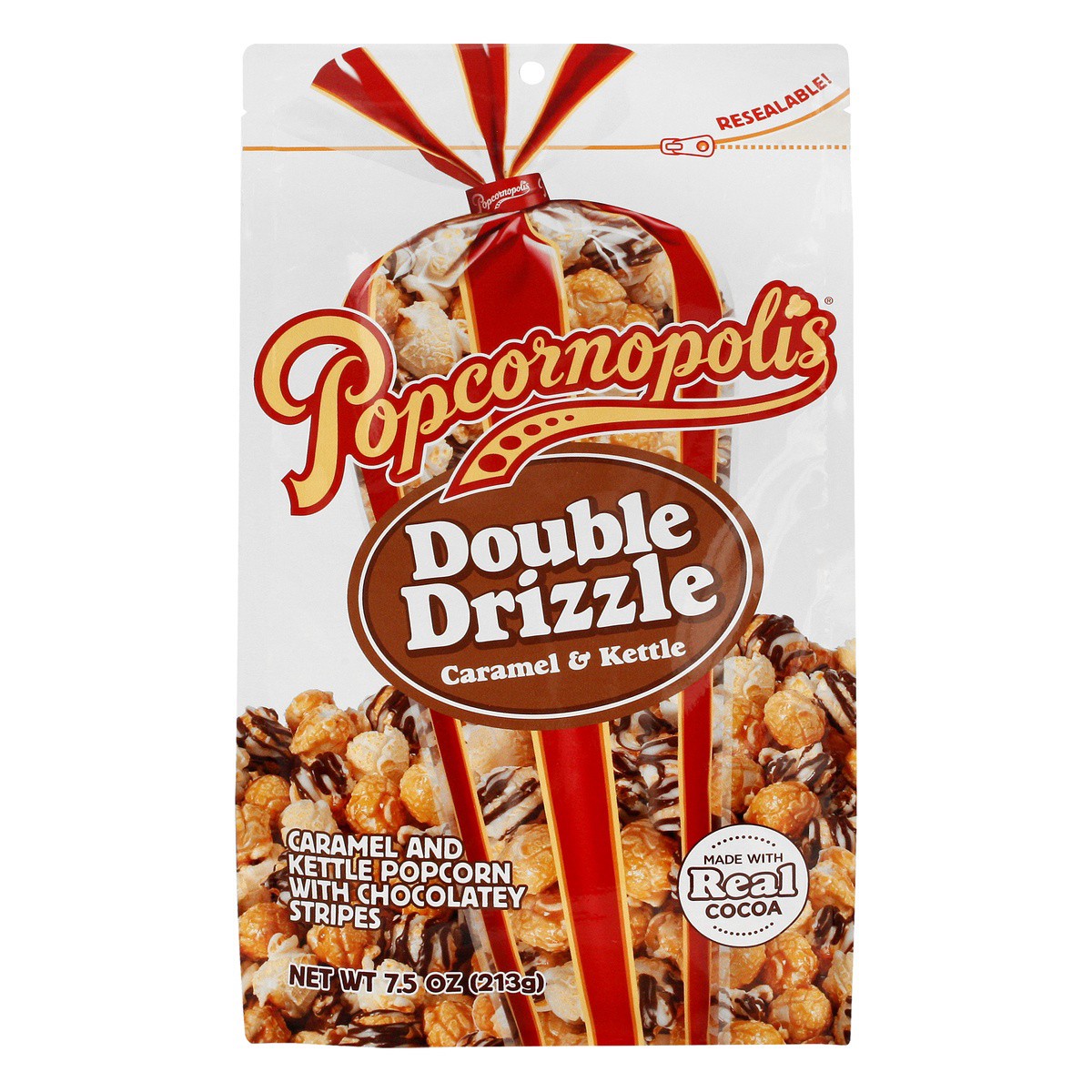 slide 1 of 9, Popcornopolis Double Drizzle Popcorn 7.5 oz, 7 oz