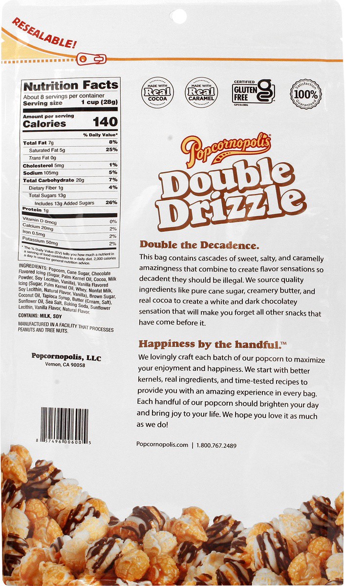 slide 2 of 9, Popcornopolis Double Drizzle Popcorn 7.5 oz, 7 oz