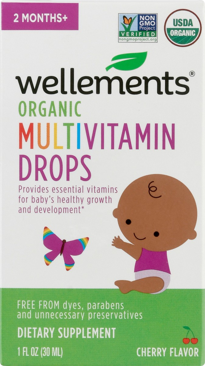 slide 1 of 5, Wellements Organic 2 Months+ Cherry Flavor Multivitamin Drops 1 oz, 1 oz