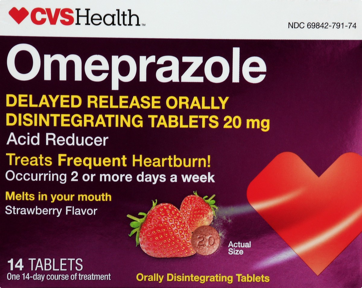 slide 1 of 11, CVS Health Omeprazole Delayed Release Acid Reducer Tablets, Strawberry, 14 Ct, 14 ct