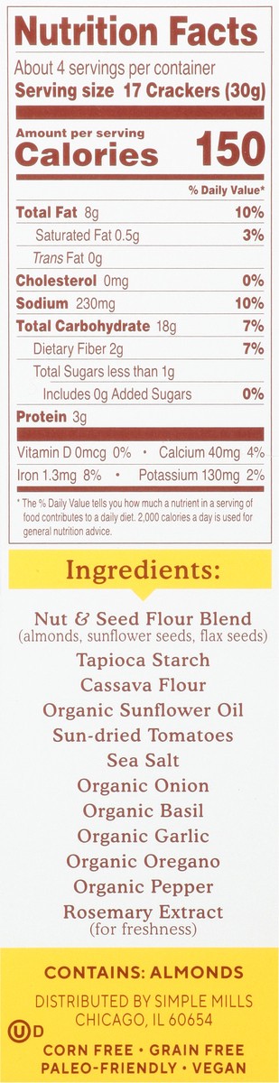 slide 12 of 14, Simple Mills Sun-dried Tomato & Basil Almond Flour Crackers, 4.25 oz