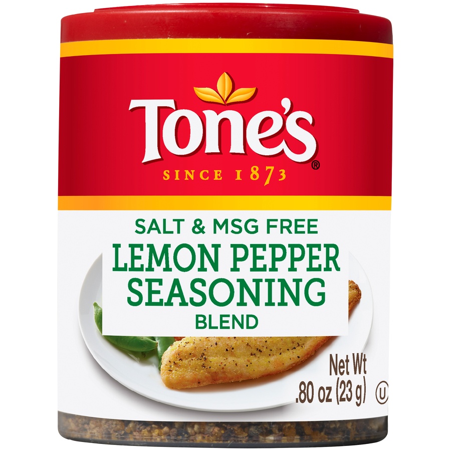 slide 1 of 1, Tone's Salt & Msg Free Lemon Pepper Seasoning Blend, 0.8 oz