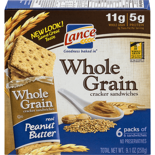 slide 1 of 1, Lance Whole Grain Peanut Butter Crackers, 6 ct