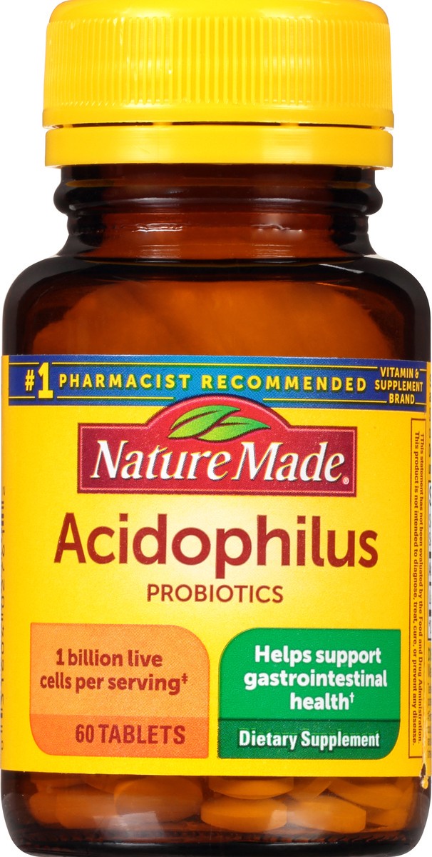 slide 2 of 9, Nature Made Acidophilus Probiotics 1 Billion CFU Per Serving, 60 Tablets, Helps Support Digestive Balance and Gastrointestinal Health, 60 ct