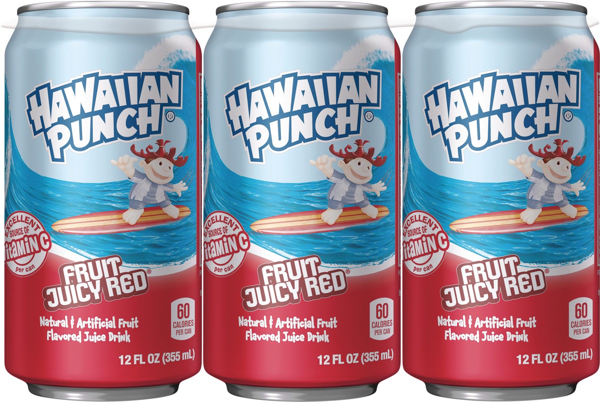 slide 9 of 11, Hawaiian Punch Fruit Juicy Red Juice Drink, 12 fl oz cans, 6 pack, 6 ct