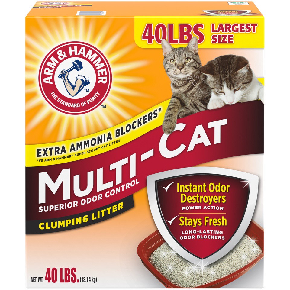 slide 1 of 5, ARM & HAMMER Multi-Cat Superior Odor Control with Clean Burst Clumping Cat Litter, 40 lb, 40 lb
