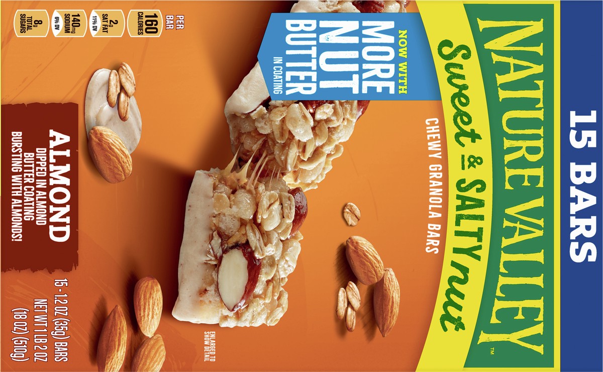 slide 6 of 9, Nature Valley Granola Bars, Sweet and Salty Nut, Almond, 1.2 oz, 15 ct, 15 ct