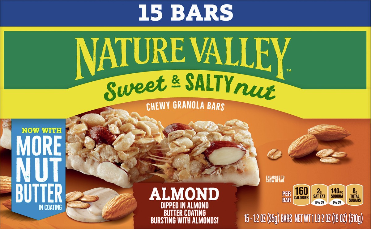 slide 7 of 9, Nature Valley Granola Bars, Sweet and Salty Nut, Almond, 1.2 oz, 15 ct, 15 ct